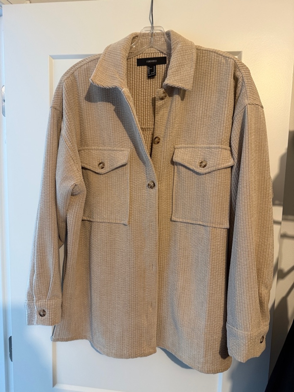 Forever 21 Beige Ribbed Utility Shacket Jacket